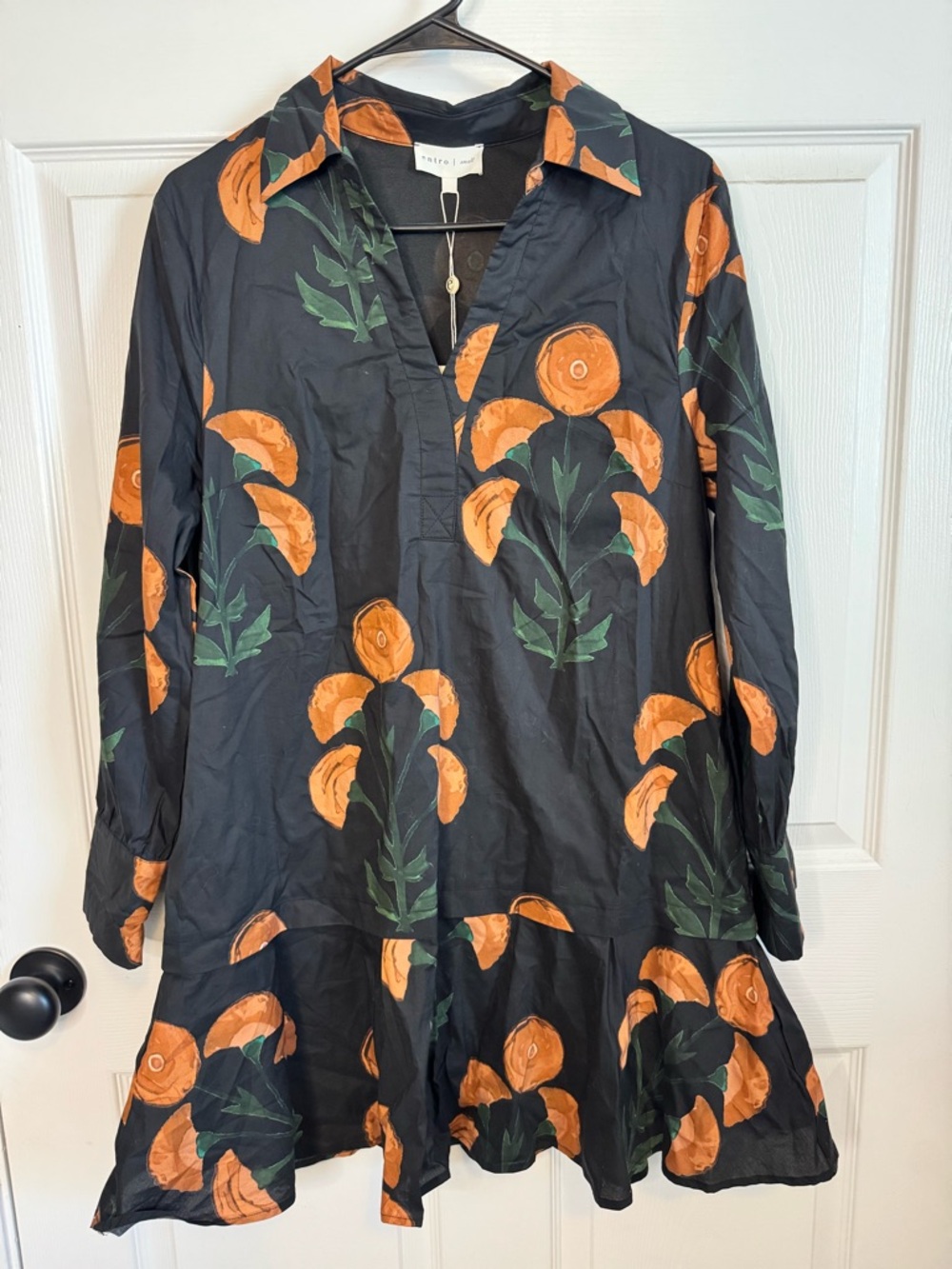Entro Long Sleeve Mini Dress with Orange Floral Accents